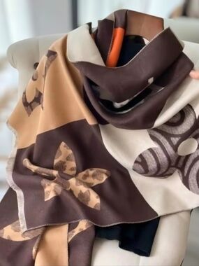Cashmere Printed Scarf ▪︎ Brown/Orange